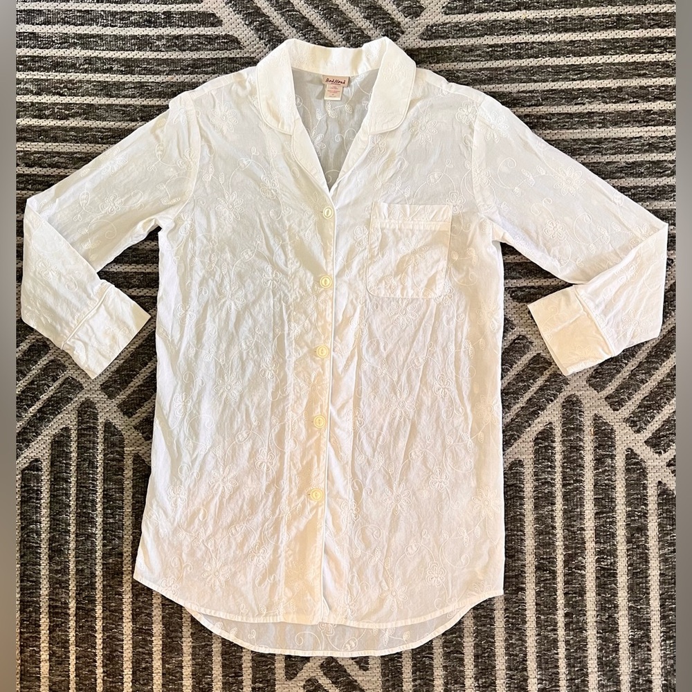 BEDHEAD Medium White Cotton Embroidered Night Dress Night Shirt Orig $108